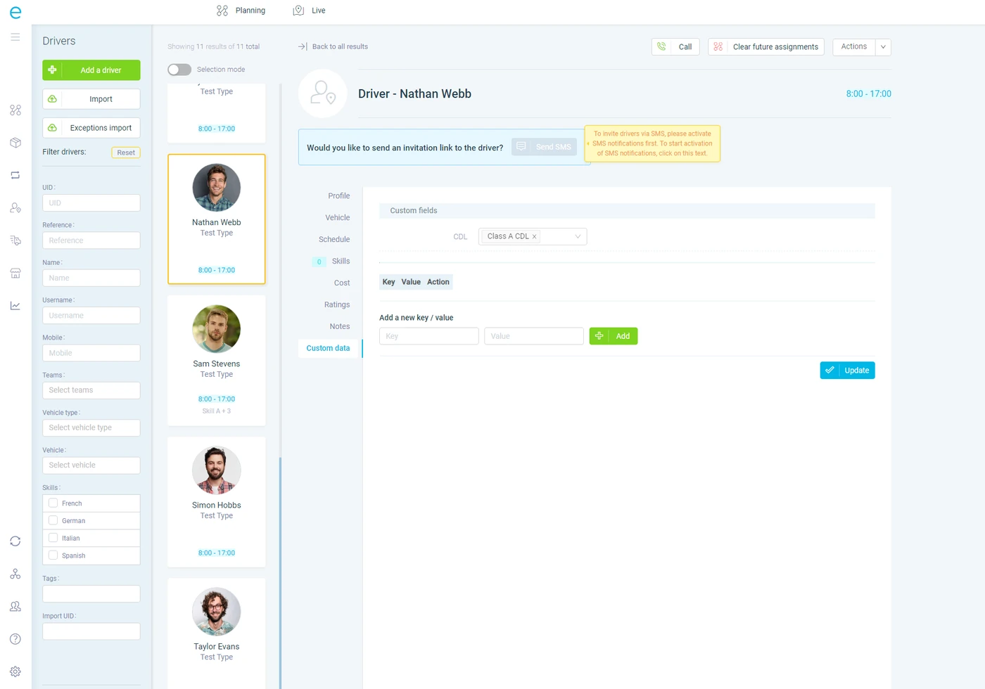 Healteys managing and planning driver schedules in eLogii