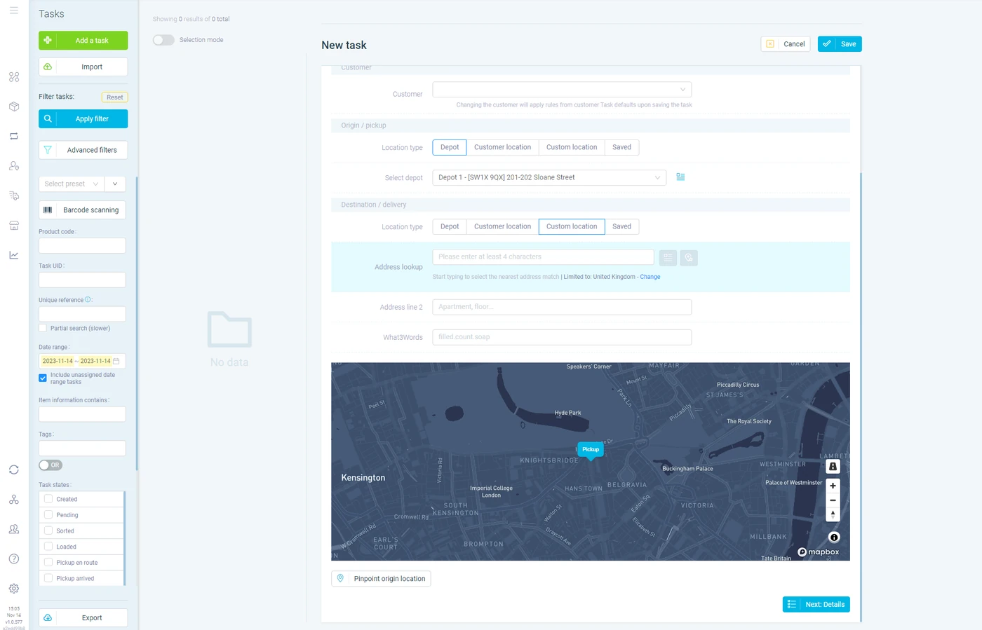 Heatleys planning delivery and pickup locations in eLogii