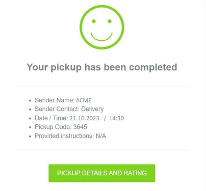 eLogii pickup email notification confirmation for Unimasters