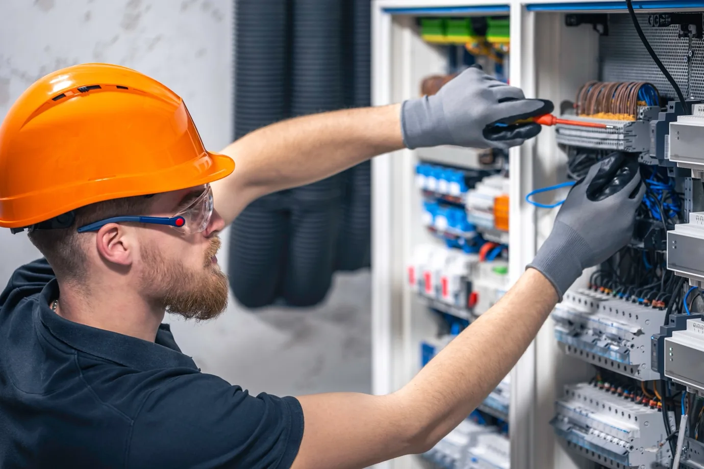 Facilities engineer working on site at a commercial building