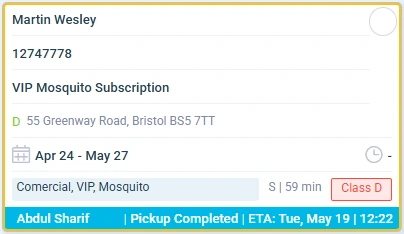 eLogii task list for pest control visits across customer sites