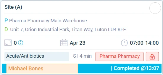eLogii task list for pharmacy and healthcare deliveries with cold-chain stops