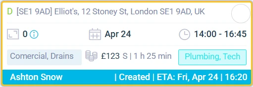 Customer SMS preview confirming a plumber visit ETA