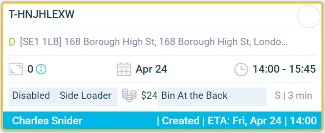 eLogii task list for waste collection rounds with timed lifts