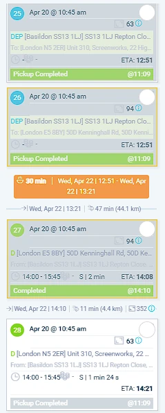 Live activity feed of completed pickups and deliveries