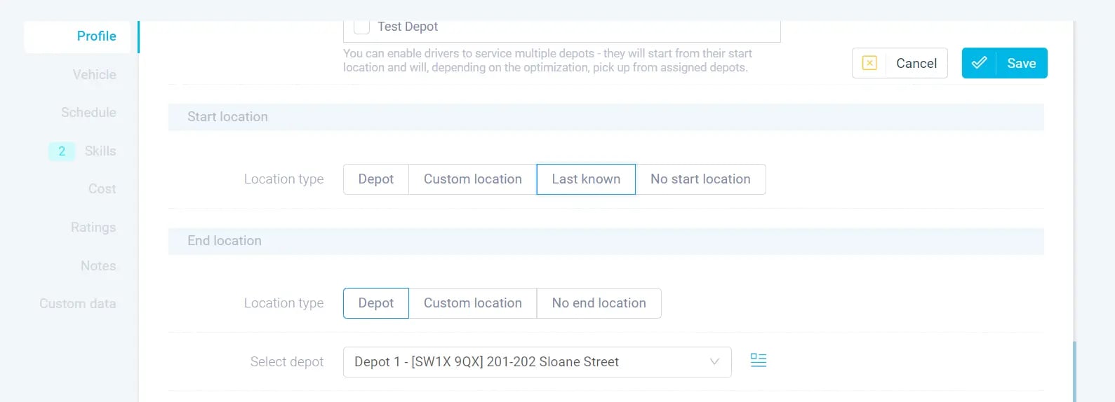 Driver start-end location