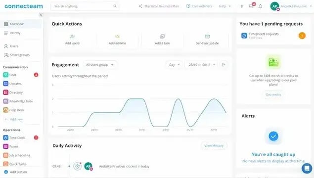 A preview of the connecteam field service app dashboard