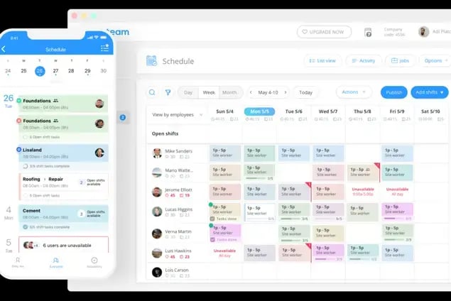 A preview of the connecteam field service management software dashboard and mobile app