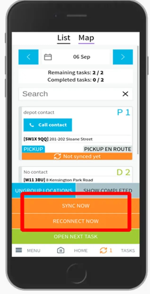 Manual sync of eLogii field service app when in offline mode