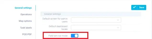 Turning on eLogii's field service mode in the dashboard