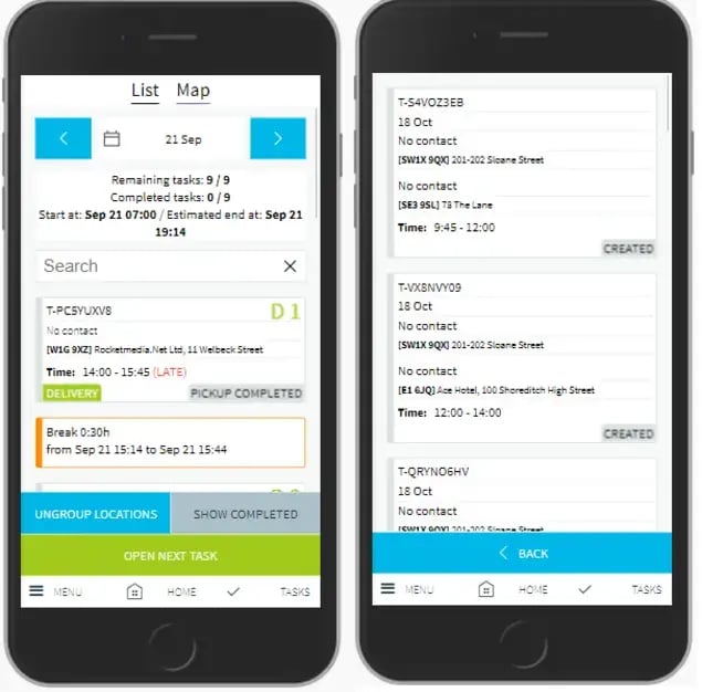 eLogii field service technicians schedule preview in the mobile app