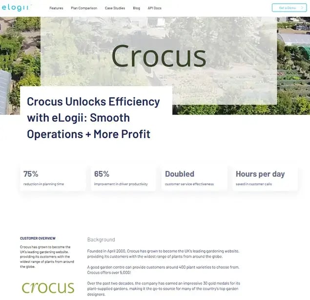 elogii case study page for crocus landscaping field services