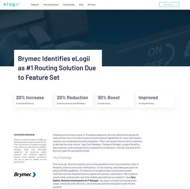 eLogii case study page for brymec field service