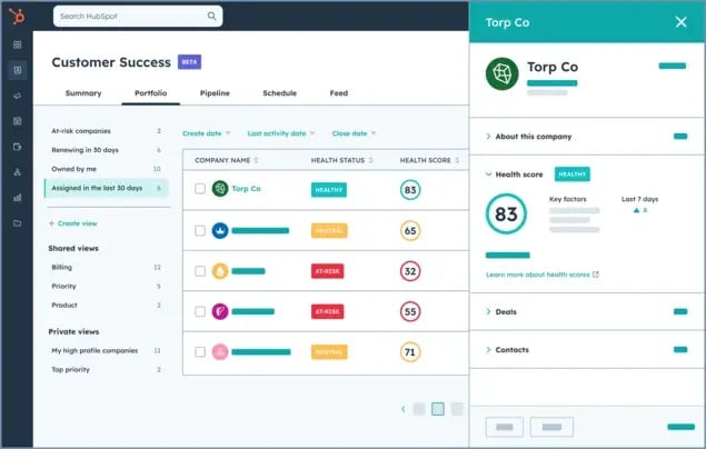 HubSpot CRM customer page and features
