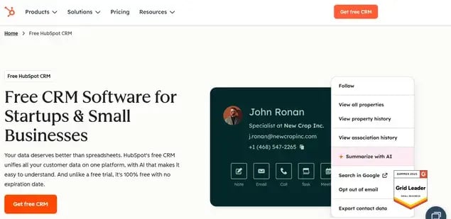 HubSpot CRM website preview