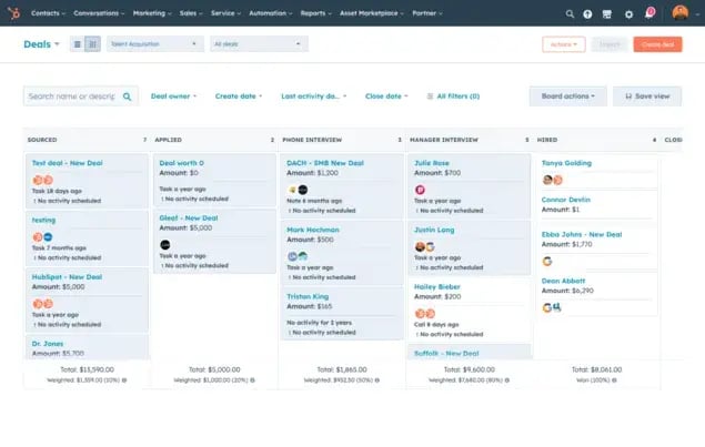 HubSpot CRM service management page