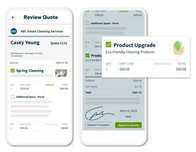 Jobber in-app quoting for field services