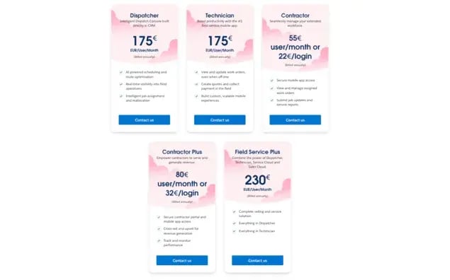 salesforce field service has different pricing plan tiers with different feature access for each tier