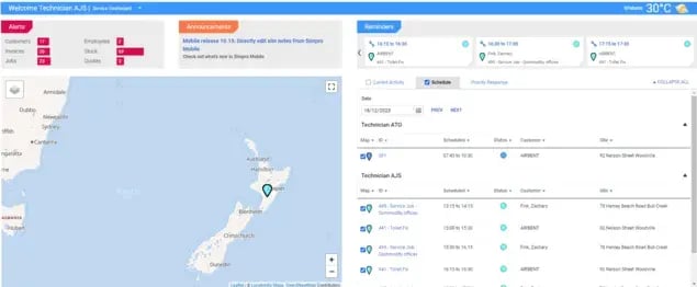 A preview of the simpro field service app dashboard