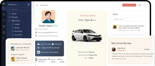 Zoho dashboard preview on desktop with additional features