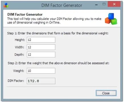 ontime-360-dim-weight-generator