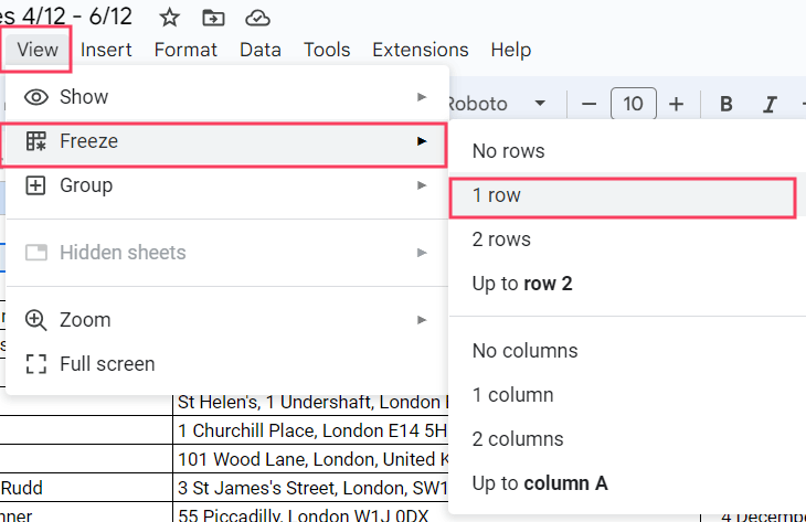 route-planning-in-google-sheets-freeze-row