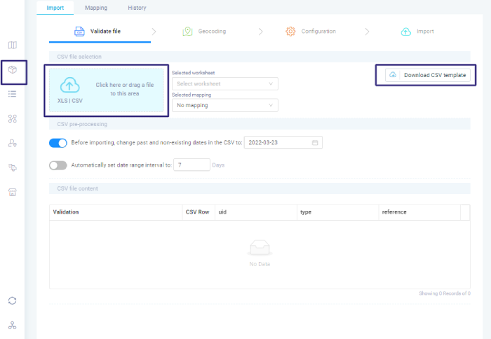 csv upload with routing software