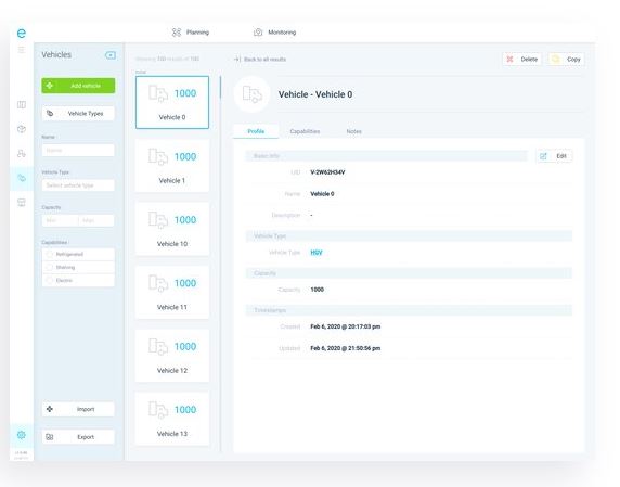 eLogii UI - Vehicle parameters set up - UK