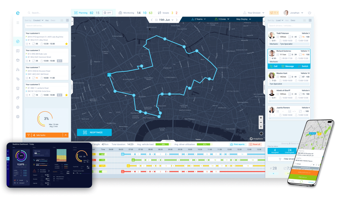 eLogii route optimization dashboard