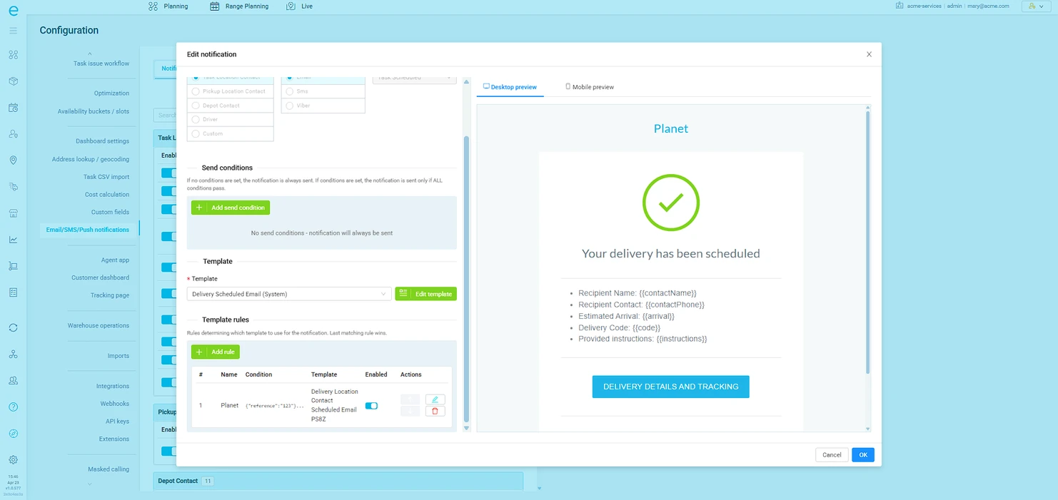 Smart automated SMS and email notifications