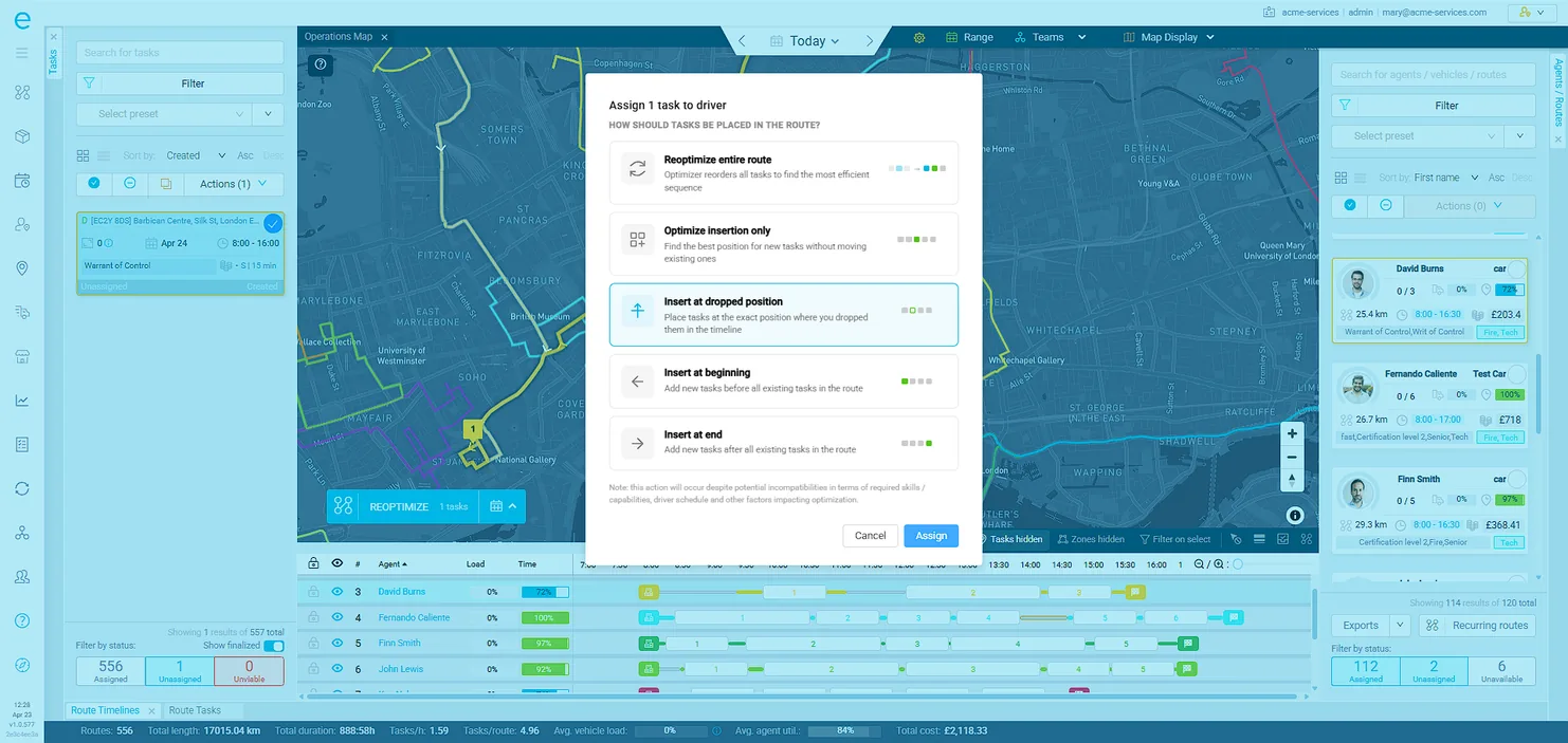 Ordering task assignments for delivery drivers and field technicians in eLogii