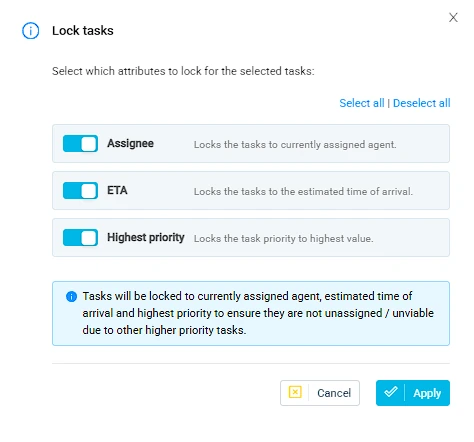 Setting task priority based on agent, ETA, and top priority for service jobs and deliveries in eLogii
