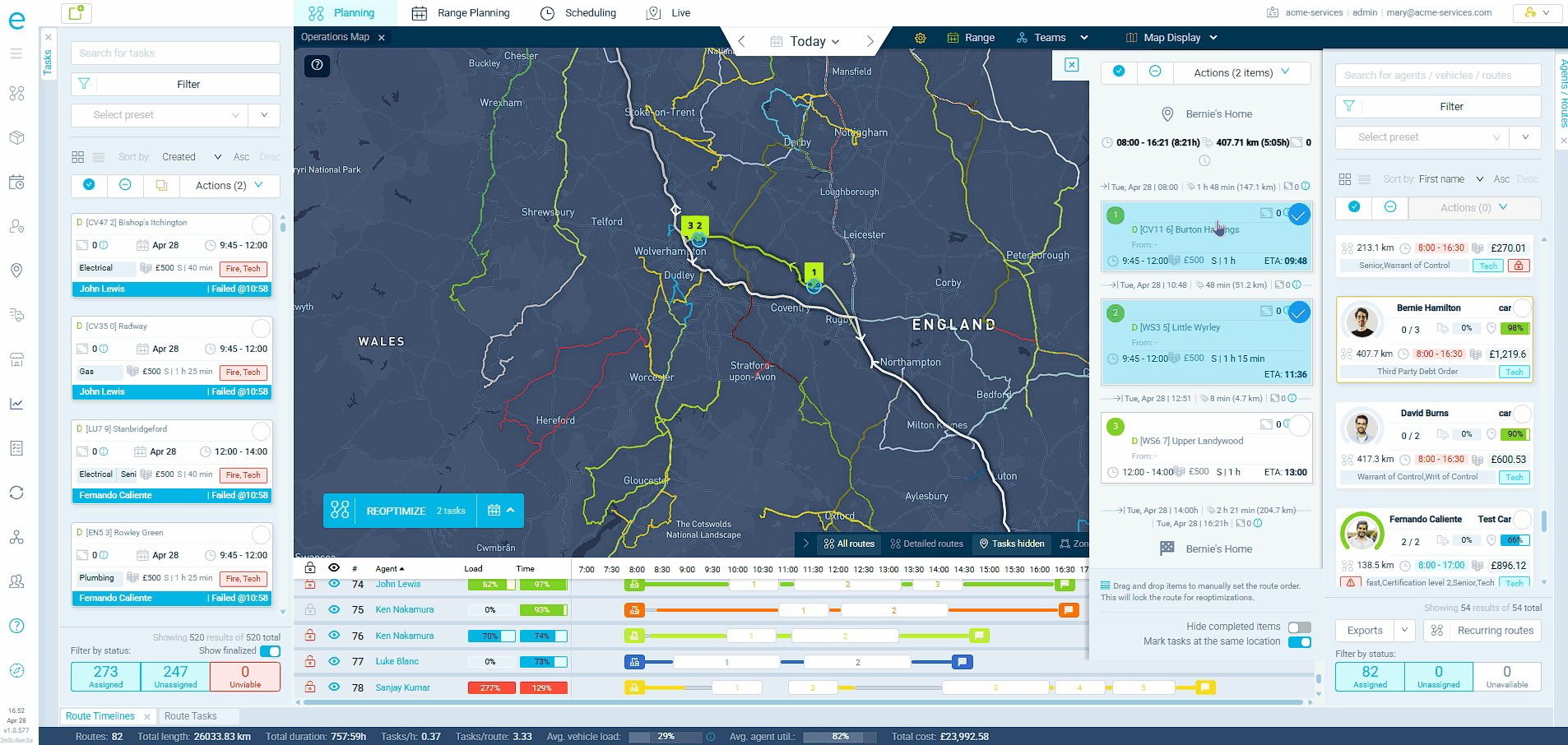 Dispatch and control tools for planners